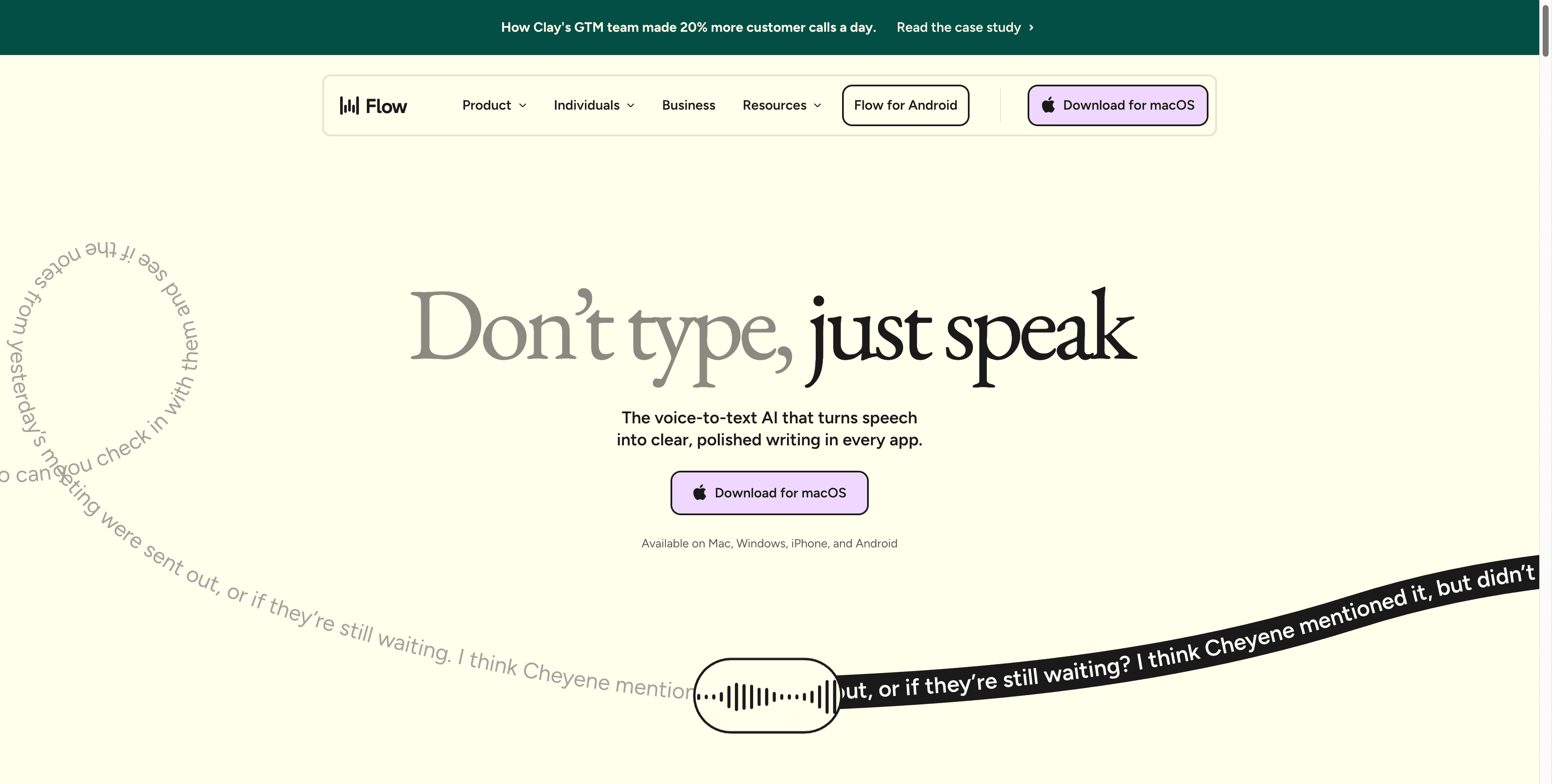 Wispr Flow homepage screenshot